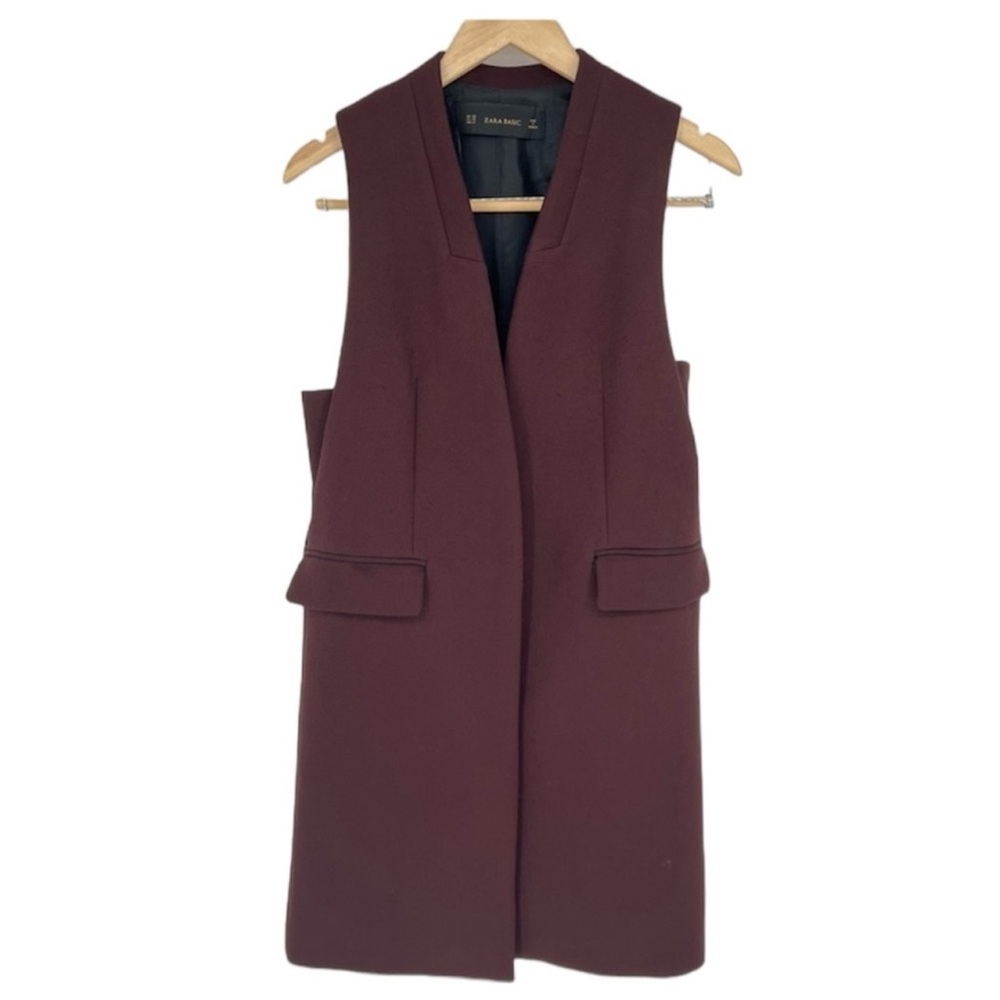 Zara Bordeaux Wine Brown sleeveless coat Vest Duster XS